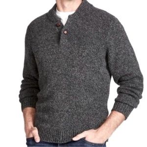 LL BEAN Classic Ragg Wool Sweater, Two-Button Henley,Charcoal Gray Large